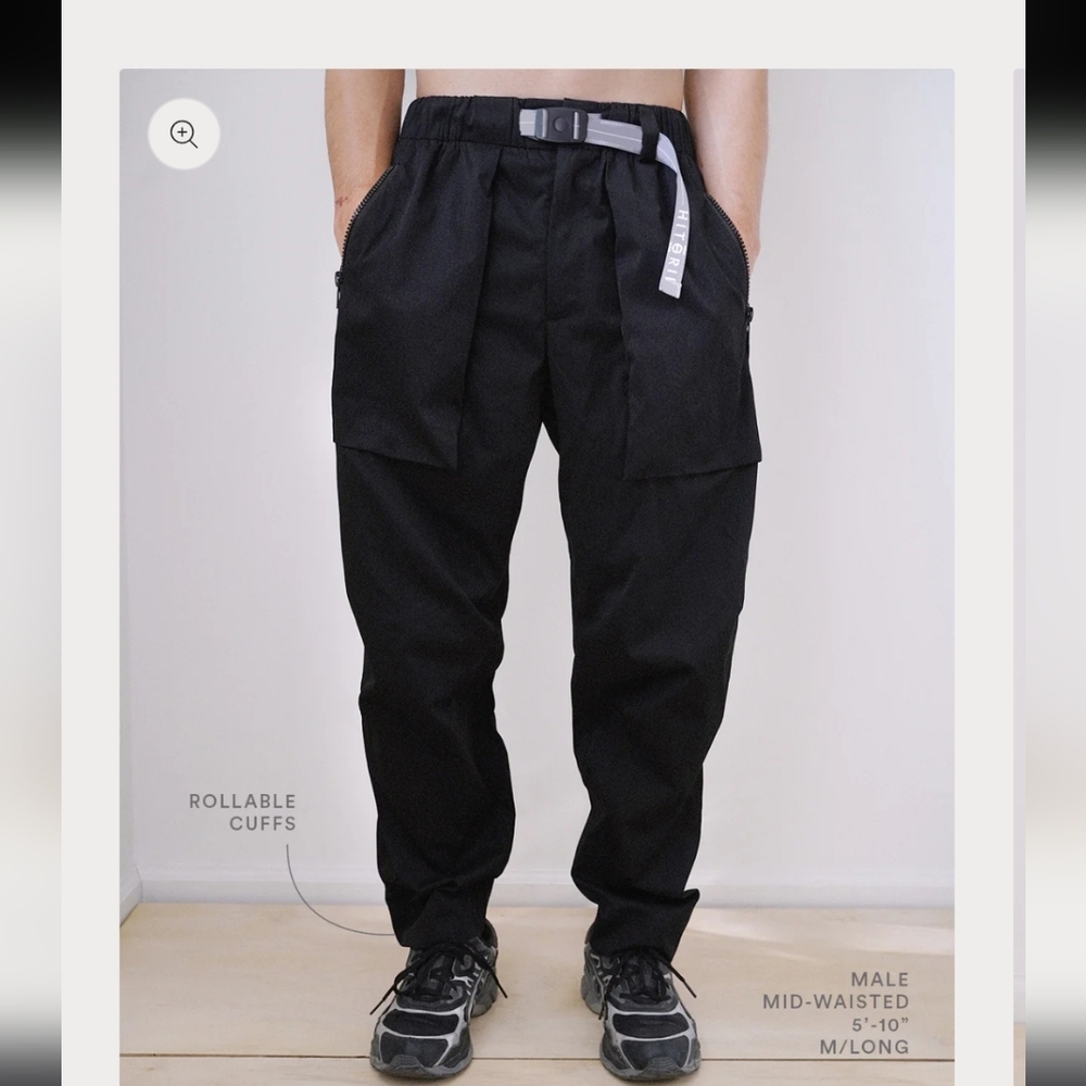 HITORII Street Pants, Lightweight, Outdoor, Black & Green, Buckle Belt, Size S - Picture 2 of 10